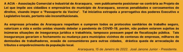 Foto 4 de 4 — Após protesto, vereadores adiam votação de Projeto institui o Passaporte da Vacina em Araraquara